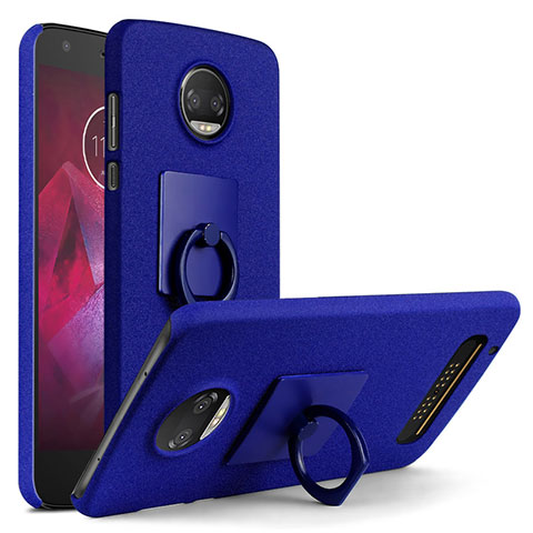 Handyhülle Hülle Kunststoff Schutzhülle Treibsand mit Fingerring Ständer für Motorola Moto Z2 Force Blau