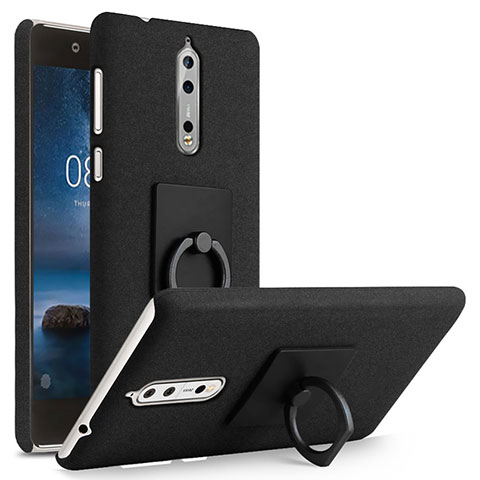 Handyhülle Hülle Kunststoff Schutzhülle Treibsand mit Fingerring Ständer für Nokia 8 Schwarz