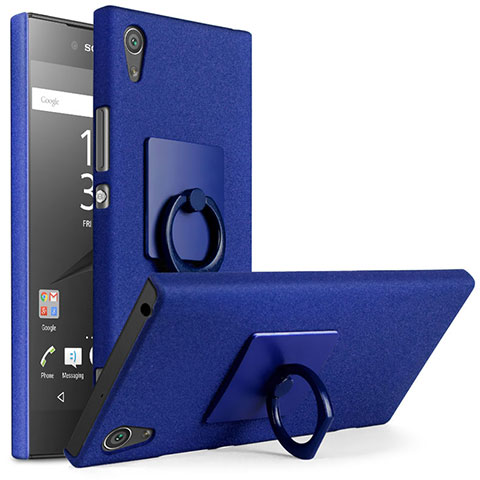 Handyhülle Hülle Kunststoff Schutzhülle Treibsand mit Fingerring Ständer für Sony Xperia XA1 Plus Blau