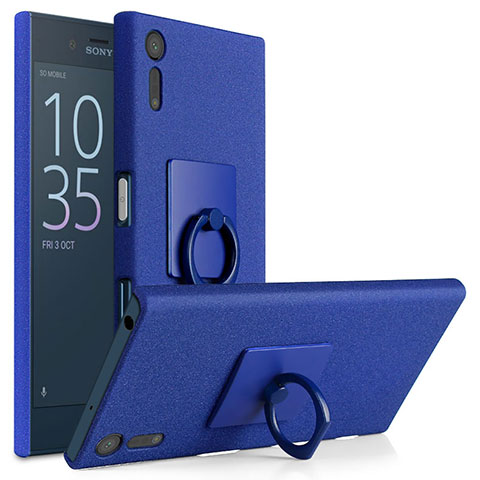 Handyhülle Hülle Kunststoff Schutzhülle Treibsand mit Fingerring Ständer für Sony Xperia XZ Blau