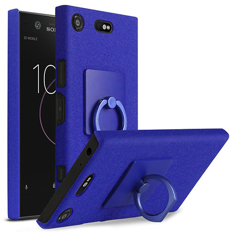 Handyhülle Hülle Kunststoff Schutzhülle Treibsand mit Fingerring Ständer für Sony Xperia XZ1 Compact Blau
