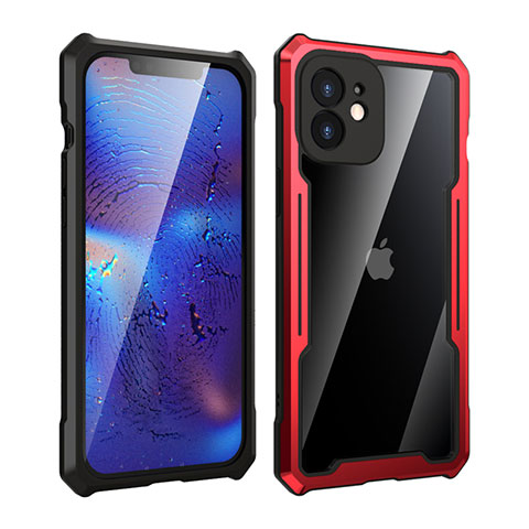 Handyhülle Hülle Luxus Aluminium Metall Rahmen Spiegel 360 Grad Ganzkörper Tasche für Apple iPhone 12 Mini Rot und Schwarz