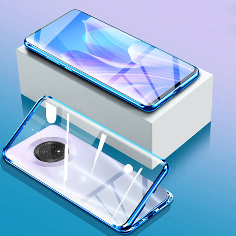 Handyhülle Hülle Luxus Aluminium Metall Rahmen Spiegel 360 Grad Ganzkörper Tasche für Huawei Enjoy 20 Plus 5G Blau