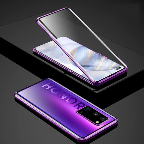 Handyhülle Hülle Luxus Aluminium Metall Rahmen Spiegel 360 Grad Ganzkörper Tasche für Huawei Honor 30 Pro Violett