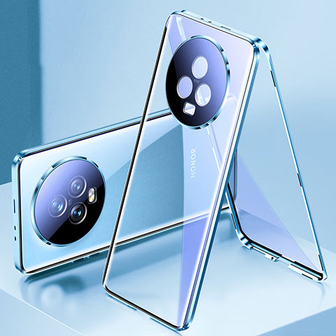 Handyhülle Hülle Luxus Aluminium Metall Rahmen Spiegel 360 Grad Ganzkörper Tasche für Huawei Honor Magic5 5G Blau