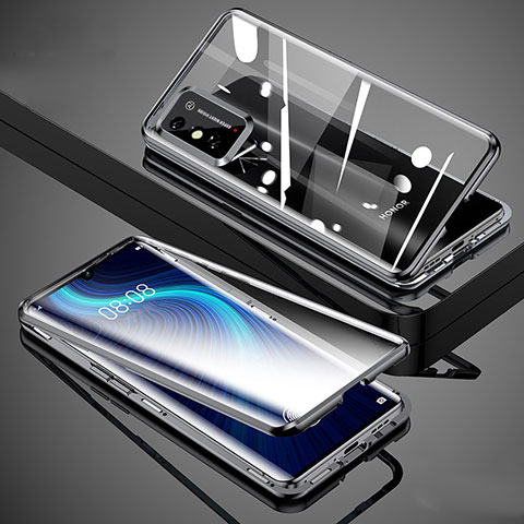 Handyhülle Hülle Luxus Aluminium Metall Rahmen Spiegel 360 Grad Ganzkörper Tasche für Huawei Honor X10 Max 5G Schwarz
