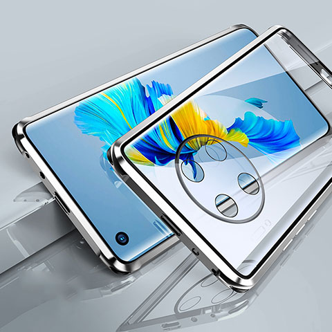 Handyhülle Hülle Luxus Aluminium Metall Rahmen Spiegel 360 Grad Ganzkörper Tasche für Huawei Mate 40E 5G Weiß