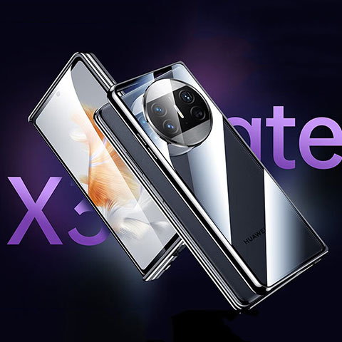 Handyhülle Hülle Luxus Aluminium Metall Rahmen Spiegel 360 Grad Ganzkörper Tasche für Huawei Mate X5 Schwarz