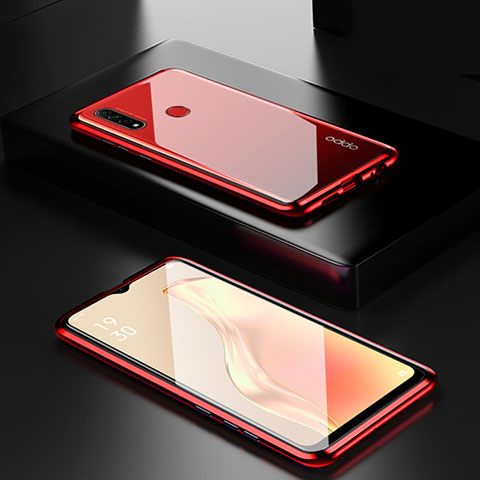 Handyhülle Hülle Luxus Aluminium Metall Rahmen Spiegel 360 Grad Ganzkörper Tasche für Oppo A8 Rot