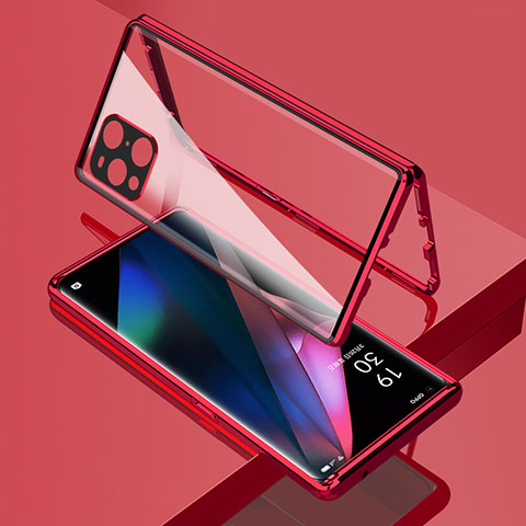 Handyhülle Hülle Luxus Aluminium Metall Rahmen Spiegel 360 Grad Ganzkörper Tasche für Oppo Find X3 5G Rot