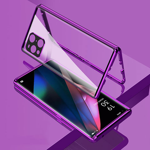 Handyhülle Hülle Luxus Aluminium Metall Rahmen Spiegel 360 Grad Ganzkörper Tasche für Oppo Find X3 5G Violett