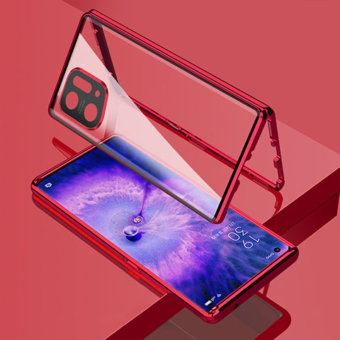 Handyhülle Hülle Luxus Aluminium Metall Rahmen Spiegel 360 Grad Ganzkörper Tasche für Oppo Find X5 5G Rot
