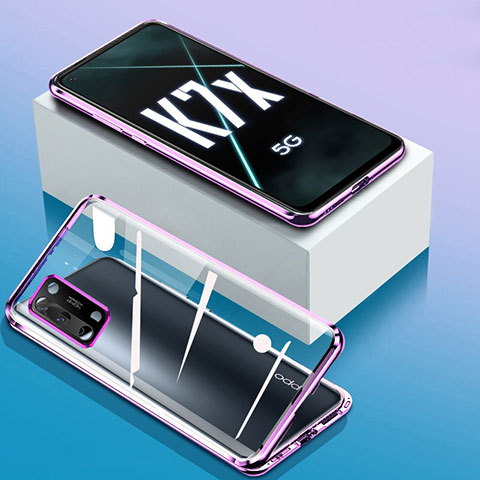 Handyhülle Hülle Luxus Aluminium Metall Rahmen Spiegel 360 Grad Ganzkörper Tasche für Oppo K7x 5G Violett