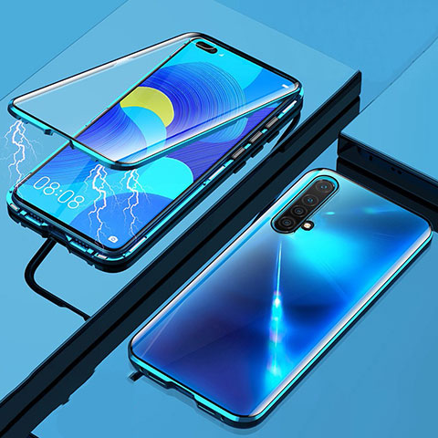 Handyhülle Hülle Luxus Aluminium Metall Rahmen Spiegel 360 Grad Ganzkörper Tasche für Realme X3 SuperZoom Blau