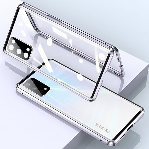 Handyhülle Hülle Luxus Aluminium Metall Rahmen Spiegel 360 Grad Ganzkörper Tasche für Realme X7 Pro 5G Silber
