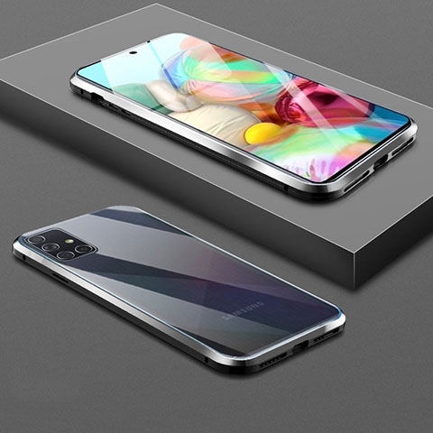 Handyhülle Hülle Luxus Aluminium Metall Rahmen Spiegel 360 Grad Ganzkörper Tasche für Samsung Galaxy A51 5G Schwarz