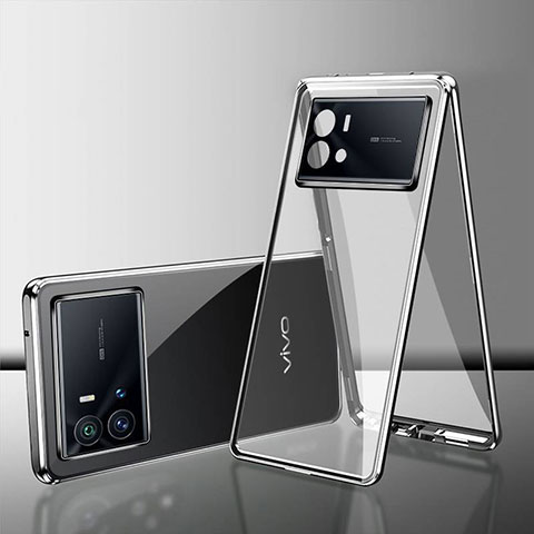Handyhülle Hülle Luxus Aluminium Metall Rahmen Spiegel 360 Grad Ganzkörper Tasche für Vivo iQOO 9 Pro 5G Silber