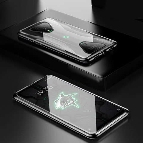 Handyhülle Hülle Luxus Aluminium Metall Rahmen Spiegel 360 Grad Ganzkörper Tasche für Xiaomi Black Shark 3 Schwarz
