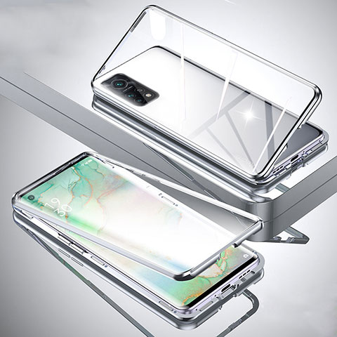 Handyhülle Hülle Luxus Aluminium Metall Rahmen Spiegel 360 Grad Ganzkörper Tasche für Xiaomi Mi 10T 5G Silber