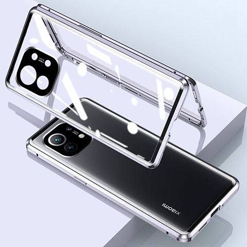 Handyhülle Hülle Luxus Aluminium Metall Rahmen Spiegel 360 Grad Ganzkörper Tasche für Xiaomi Mi 11 5G Silber