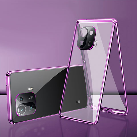 Handyhülle Hülle Luxus Aluminium Metall Rahmen Spiegel 360 Grad Ganzkörper Tasche für Xiaomi Mi 11 Pro 5G Violett