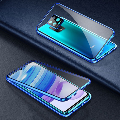 Handyhülle Hülle Luxus Aluminium Metall Rahmen Spiegel 360 Grad Ganzkörper Tasche für Xiaomi Redmi 10X Pro 5G Blau