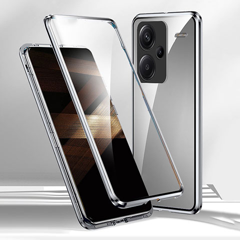 Handyhülle Hülle Luxus Aluminium Metall Rahmen Spiegel 360 Grad Ganzkörper Tasche für Xiaomi Redmi Note 13 Pro+ Plus 5G Silber