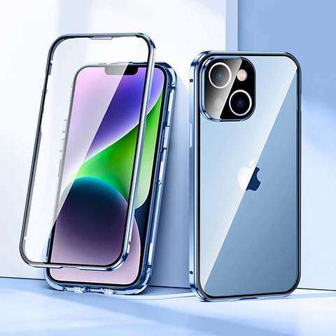 Handyhülle Hülle Luxus Aluminium Metall Rahmen Spiegel 360 Grad Ganzkörper Tasche LK1 für Apple iPhone 13 Blau