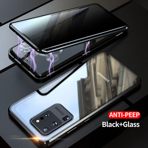 Handyhülle Hülle Luxus Aluminium Metall Rahmen Spiegel 360 Grad Ganzkörper Tasche LK1 für Samsung Galaxy S20 Ultra 5G Schwarz