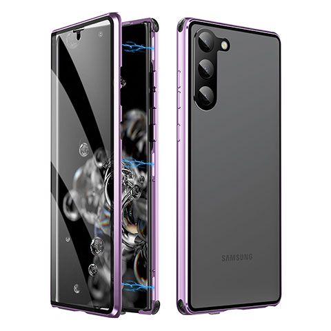 Handyhülle Hülle Luxus Aluminium Metall Rahmen Spiegel 360 Grad Ganzkörper Tasche LK1 für Samsung Galaxy S22 Plus 5G Violett