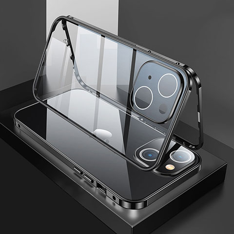 Handyhülle Hülle Luxus Aluminium Metall Rahmen Spiegel 360 Grad Ganzkörper Tasche M01 für Apple iPhone 13 Mini Schwarz