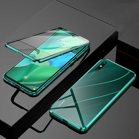 Handyhülle Hülle Luxus Aluminium Metall Rahmen Spiegel 360 Grad Ganzkörper Tasche M01 für Huawei Enjoy 10e Grün