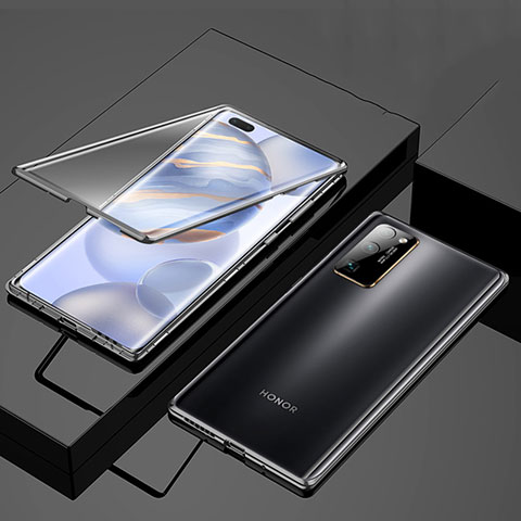 Handyhülle Hülle Luxus Aluminium Metall Rahmen Spiegel 360 Grad Ganzkörper Tasche M01 für Huawei Honor 30 Pro Schwarz