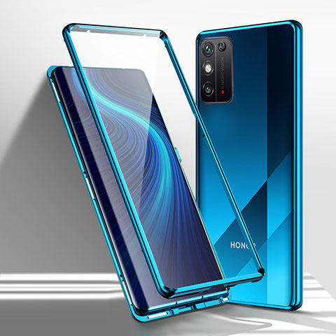 Handyhülle Hülle Luxus Aluminium Metall Rahmen Spiegel 360 Grad Ganzkörper Tasche M01 für Huawei Honor X10 Max 5G Blau