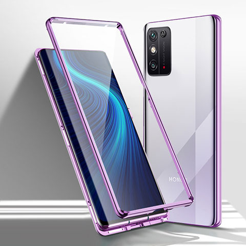 Handyhülle Hülle Luxus Aluminium Metall Rahmen Spiegel 360 Grad Ganzkörper Tasche M01 für Huawei Honor X10 Max 5G Violett