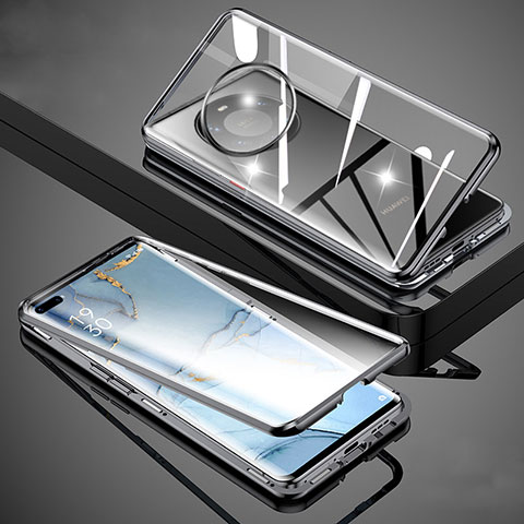 Handyhülle Hülle Luxus Aluminium Metall Rahmen Spiegel 360 Grad Ganzkörper Tasche M01 für Huawei Mate 40 Pro+ Plus Schwarz