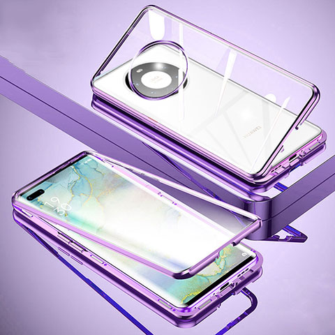 Handyhülle Hülle Luxus Aluminium Metall Rahmen Spiegel 360 Grad Ganzkörper Tasche M01 für Huawei Mate 40 Pro+ Plus Violett