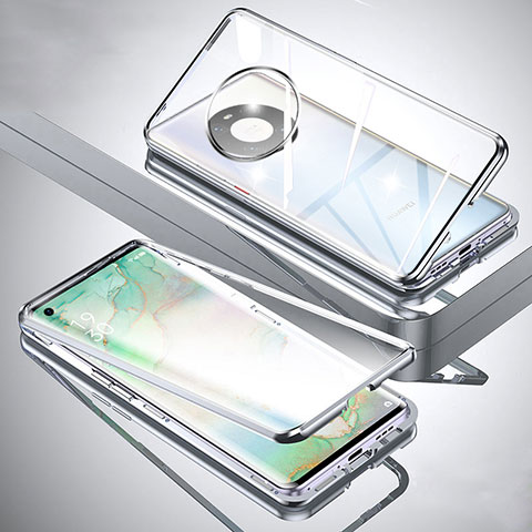 Handyhülle Hülle Luxus Aluminium Metall Rahmen Spiegel 360 Grad Ganzkörper Tasche M01 für Huawei Mate 40E 5G Silber