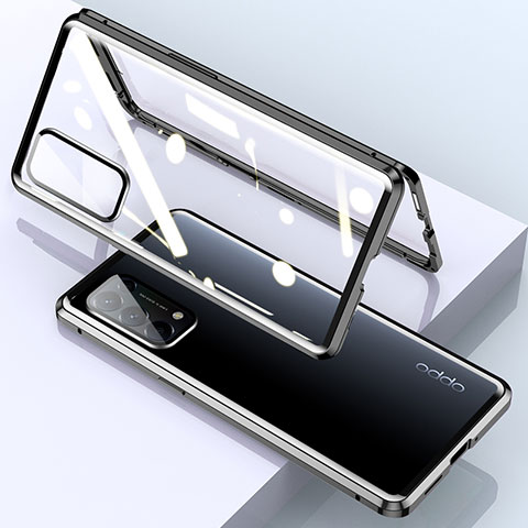 Handyhülle Hülle Luxus Aluminium Metall Rahmen Spiegel 360 Grad Ganzkörper Tasche M01 für Oppo Find X3 Lite 5G Schwarz