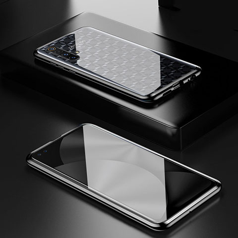 Handyhülle Hülle Luxus Aluminium Metall Rahmen Spiegel 360 Grad Ganzkörper Tasche M01 für Realme X50 5G Schwarz