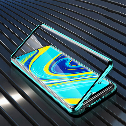 Handyhülle Hülle Luxus Aluminium Metall Rahmen Spiegel 360 Grad Ganzkörper Tasche M01 für Xiaomi Redmi Note 9 Grün