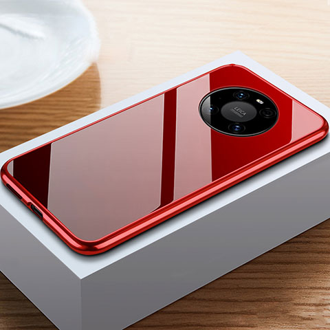 Handyhülle Hülle Luxus Aluminium Metall Rahmen Spiegel 360 Grad Ganzkörper Tasche M02 für Huawei Mate 40E Pro 5G Rot und Schwarz