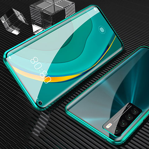 Handyhülle Hülle Luxus Aluminium Metall Rahmen Spiegel 360 Grad Ganzkörper Tasche M02 für Huawei Nova 7 5G Grün