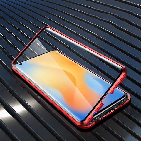 Handyhülle Hülle Luxus Aluminium Metall Rahmen Spiegel 360 Grad Ganzkörper Tasche M02 für Vivo X51 5G Rot