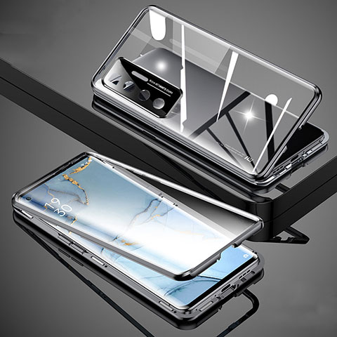 Handyhülle Hülle Luxus Aluminium Metall Rahmen Spiegel 360 Grad Ganzkörper Tasche M02 für Xiaomi Mi 10 Ultra Schwarz