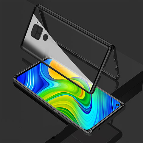 Handyhülle Hülle Luxus Aluminium Metall Rahmen Spiegel 360 Grad Ganzkörper Tasche M02 für Xiaomi Redmi Note 9 Schwarz