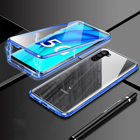 Handyhülle Hülle Luxus Aluminium Metall Rahmen Spiegel 360 Grad Ganzkörper Tasche M03 für Huawei Mate 40 Lite 5G Blau