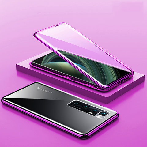 Handyhülle Hülle Luxus Aluminium Metall Rahmen Spiegel 360 Grad Ganzkörper Tasche M03 für Xiaomi Mi 10 Ultra Violett