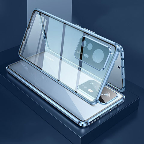 Handyhülle Hülle Luxus Aluminium Metall Rahmen Spiegel 360 Grad Ganzkörper Tasche M03 für Xiaomi Mi 12 Pro 5G Blau