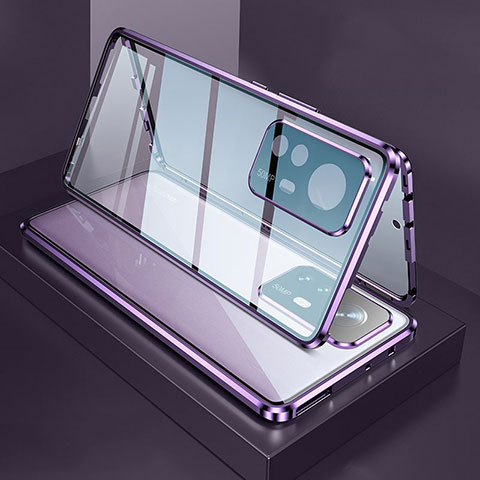 Handyhülle Hülle Luxus Aluminium Metall Rahmen Spiegel 360 Grad Ganzkörper Tasche M03 für Xiaomi Mi 12X 5G Violett